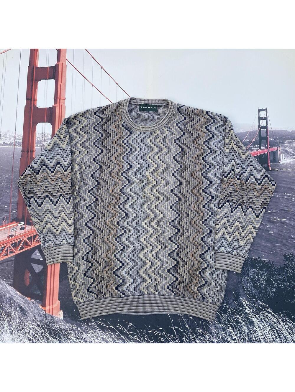 Vintage Tundra Sweater Mens Sz L Textured Knit Pullover 90s Brown Beige Canada